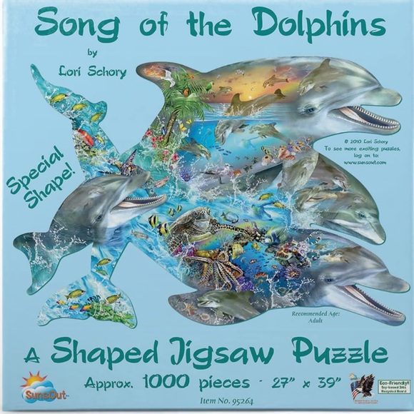 Song of The Dolphins - 1000 pc Special Shape Jigsaw Puzzle by Artist Lori Schory - Picture 1 of 2